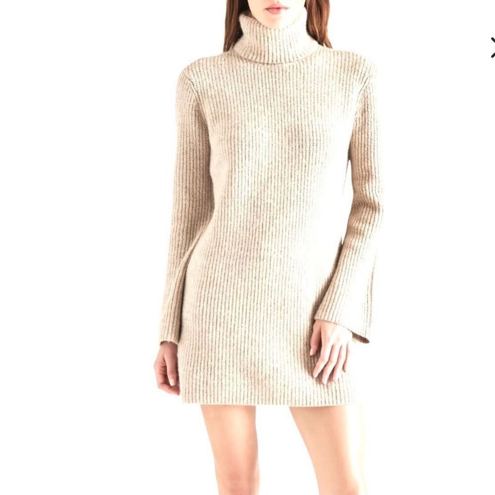 Steve Madden Abby Women Beige Wing Long Sleeves Lightweight Sweater-Mini Dress M